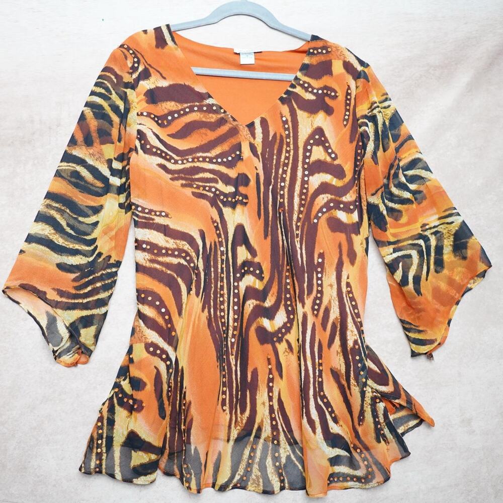 Signature Studio Animal Print Embellished Tunic 1X Y2K